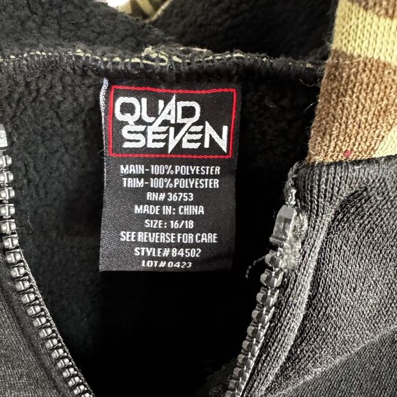 Quad Seven Boys Camo Hooded Jacket Fleece Lined Size 16/18 Zip Up EUC - Picture 3 of 3